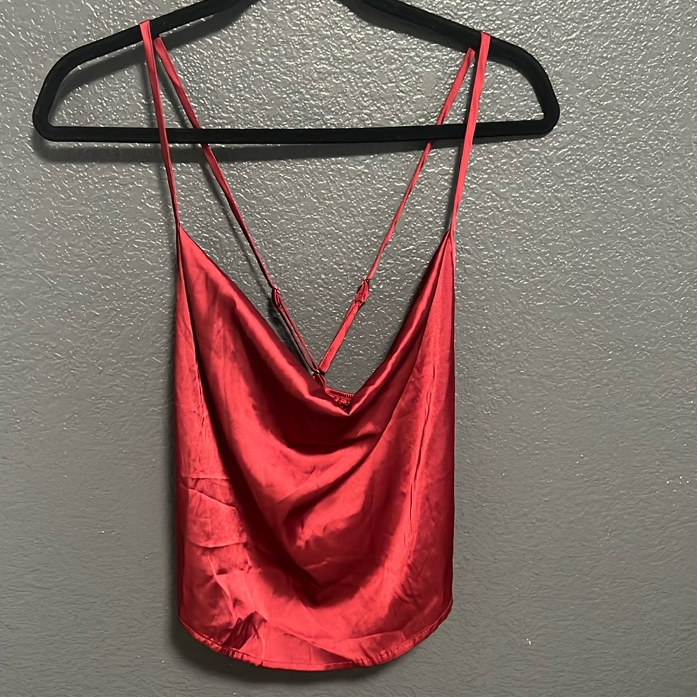 Gomorn Burgundy Silk Slouch Neck Crop Top